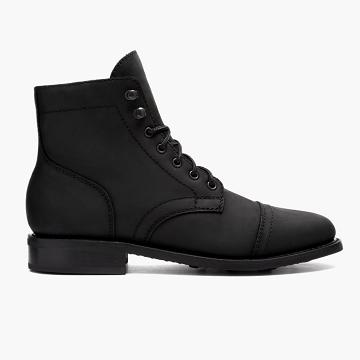 Thursday Boots Captain Leder Schnürstiefel Damen Schwarz | AT424TCE