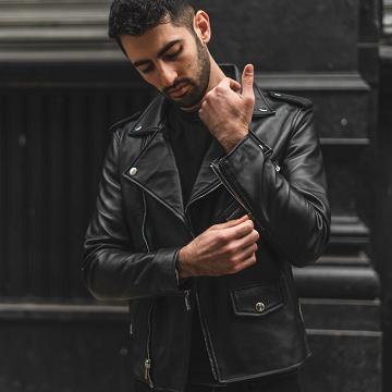 Thursday Boots Motorcycle Leder Jacke Herren Schwarz | AT267YXF
