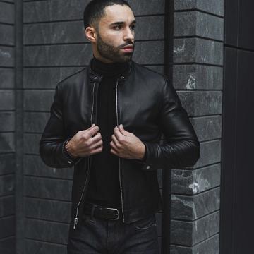 Thursday Boots Racer Leder Jacke Herren Schwarz | AT271WNB